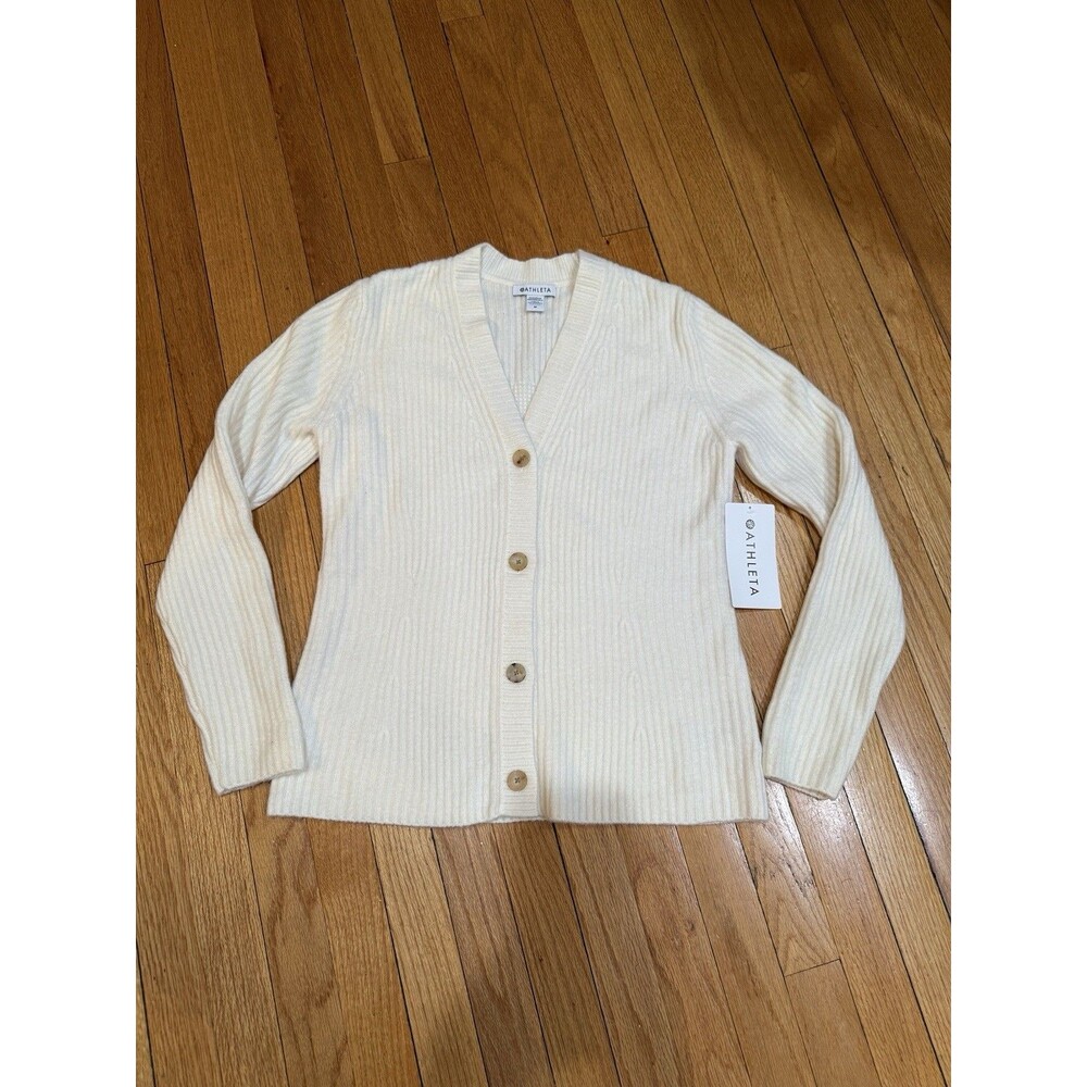 Athleta Womens Layover Cardigan Size M Wool Blend Cream V Neck Cream NEW W TAG - Picture 6 of 16